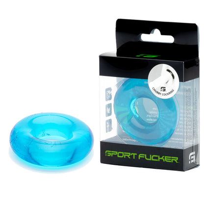 Sport Fucker Rubber Cockring - Ice Blue with Case Front View