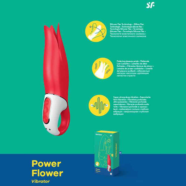 Satisfyer Power Flower Clitoral Vibrator Red Features Diagram