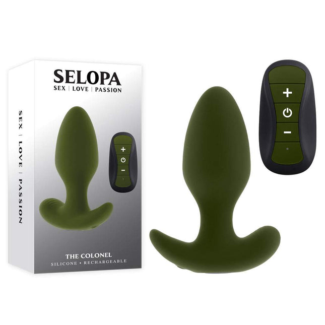 Selopa THE COLONEL Green Vibrating Butt Plug with Remote Control and Case