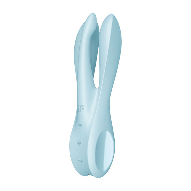 Side View of Light Blue Triple Head Satisfyer Vibrator