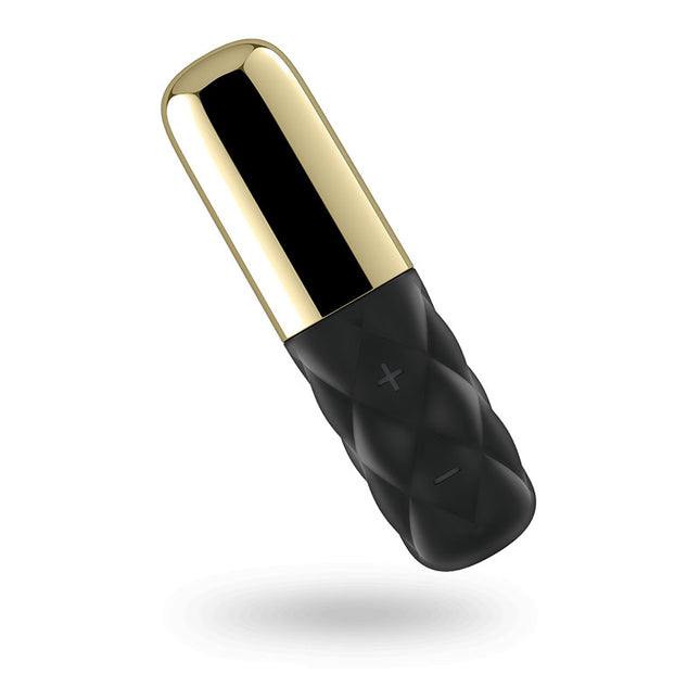 Side view of Black and Gold Tip Lipstick Vibrator Satisfyer