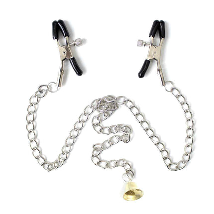 Silver Chain Nipple Clamps with Gold Bell