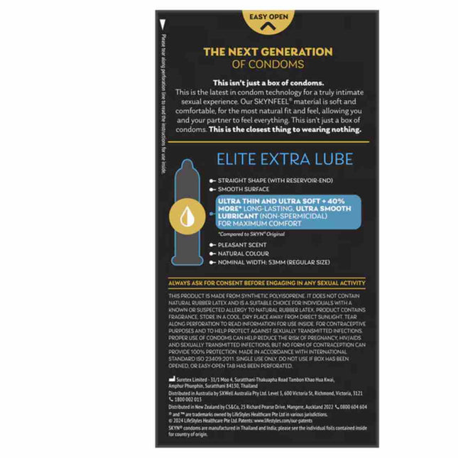 Skyn Elite Extra Lubricated 10Pk Information