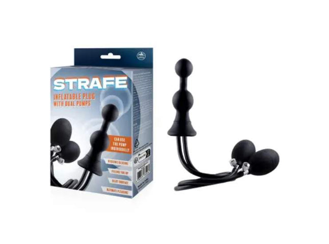 Strafe Inflatable Butt Plug with Dual Hand Pumps Black