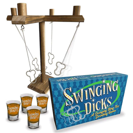 Swinging Ring Toss Drinking Game with 4 shot glasses