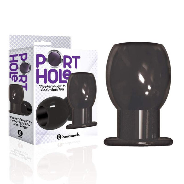 The 9's Port Hole Hollow Butt Plug Black with Case