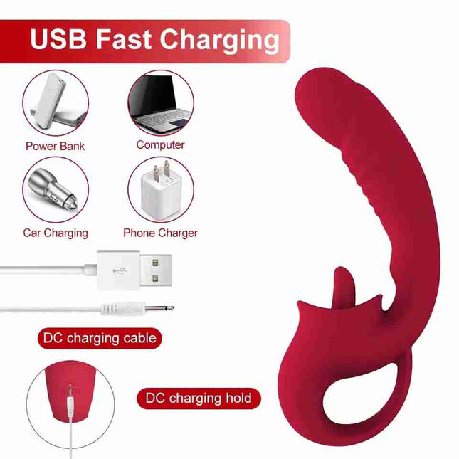 USB Fast Charging Red G Spot Tongue Licking Rose Vibrator