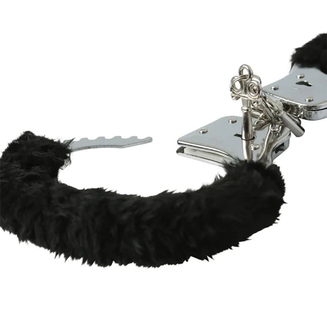 Unlocked Black Furry Handcuffs with Keys