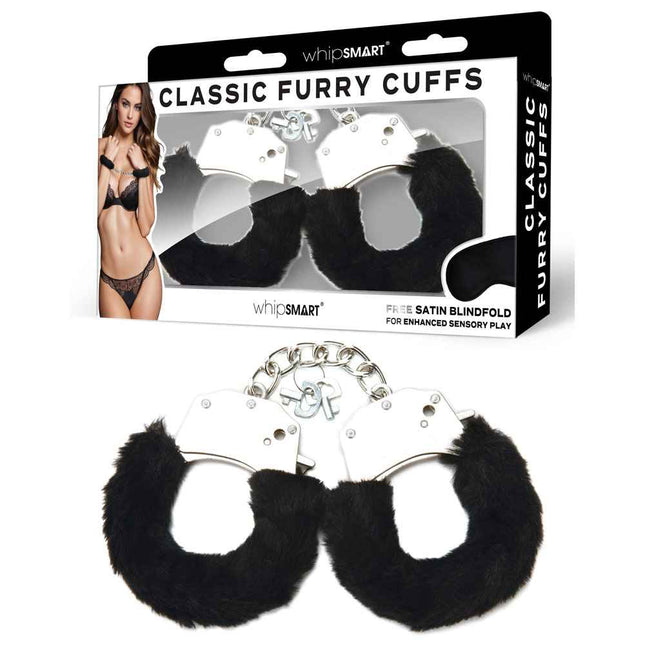 WhipSmart Classic Furry Cuffs - Black with Case