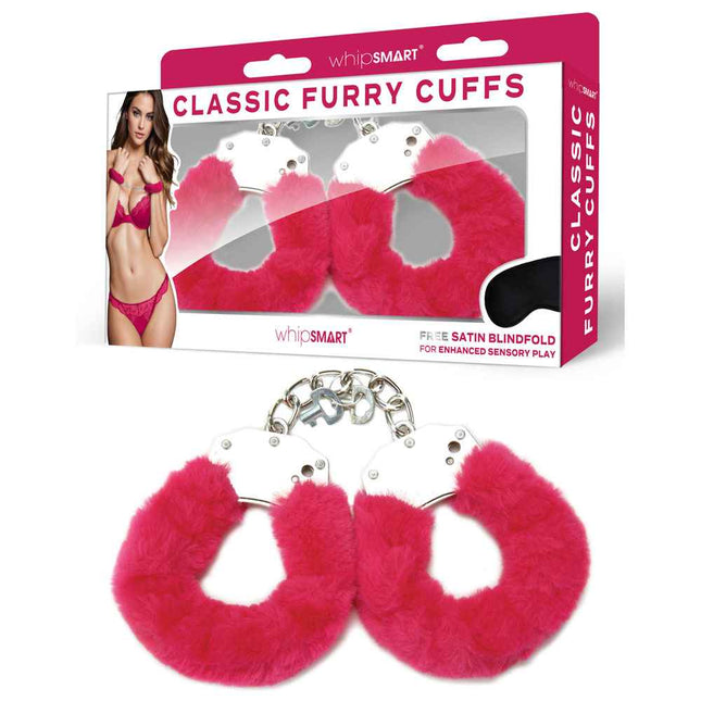 WhipSmart Classic Furry Cuffs - Hot Pink with Case