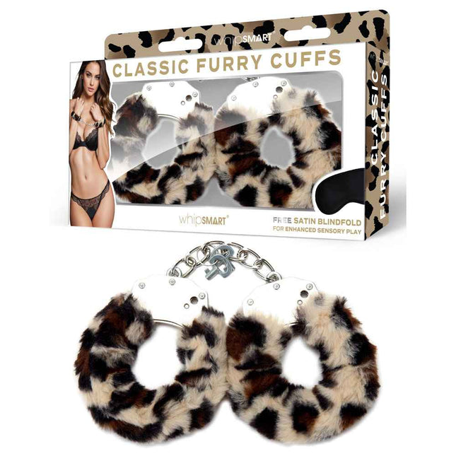 WhipSmart Classic Furry Cuffs - Leopard with Case