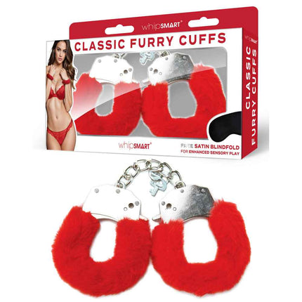 WhipSmart Classic Furry Cuffs - Red with Case