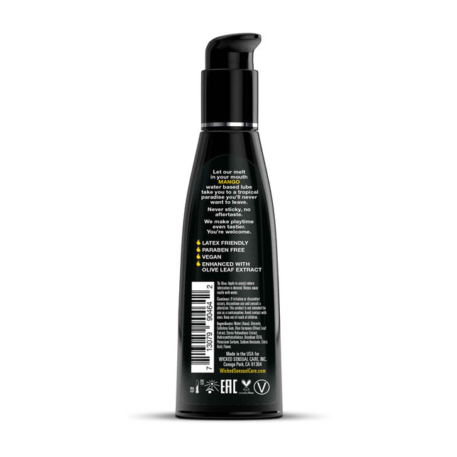 Wicked Aqua Mango Water Based Lubricant 120ml Ingredients on Bottle