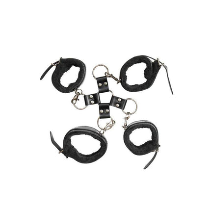 vegan leather hog ties in black with restraints